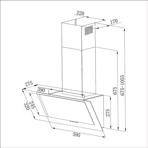 Campana extractora inclinada CIARRA de 60 cm - 370 m³/h - 3 velocidades - Reciclaje o evacuación - Clase energética A++ - Acero inoxidable y cristal - Negro - 736CBK60 - Imagen de 2