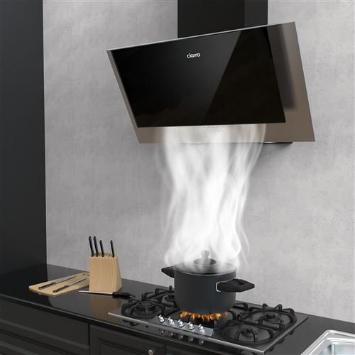 Campana extractora inclinada CIARRA de 60 cm - 370 m³/h - 3 velocidades - Reciclaje o evacuación - Clase energética A++ - Acero inoxidable y cristal - Negro - 736CBK60 - Imagen de 3