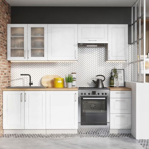 Cocina completa Nela 7 elementos color blanco brillo – Largo 180/240 cm -PEGANE-