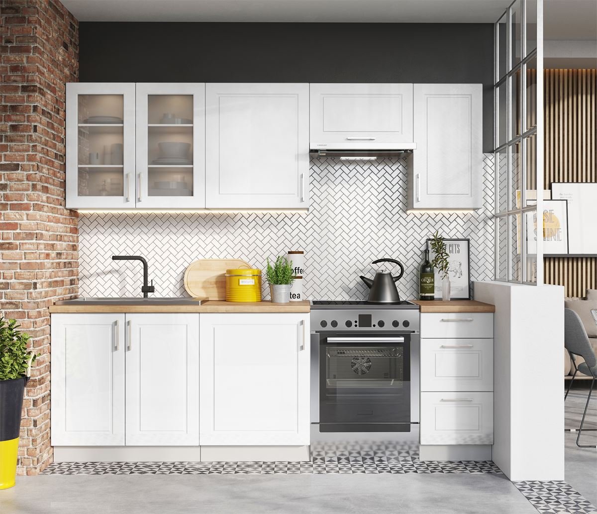 Cocina completa Nela 7 elementos color blanco brillo - Largo 180/240 cm -PEGANE-