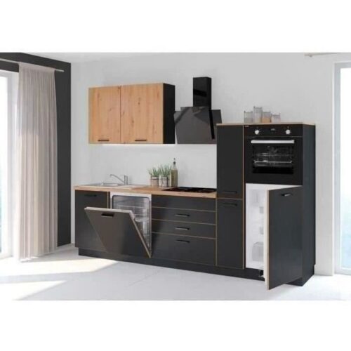 Cocina completa AYA – Decoración en negro – L 280 x P 60 x H 214 cm – Encimera incluida