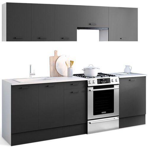 Cocina completa SUBTIL 240 cm con encimera de 7 elementos en blanco y gris