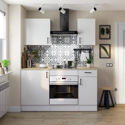 Conjunto de cocina de 5 elementos en blanco brillo/roble canadiense – PEGANE –