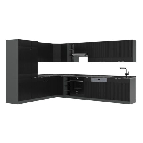 Cocina esquinera Vicco Fame-Line, rayas negras/antracita, 257 x 60 cm, PT antracita