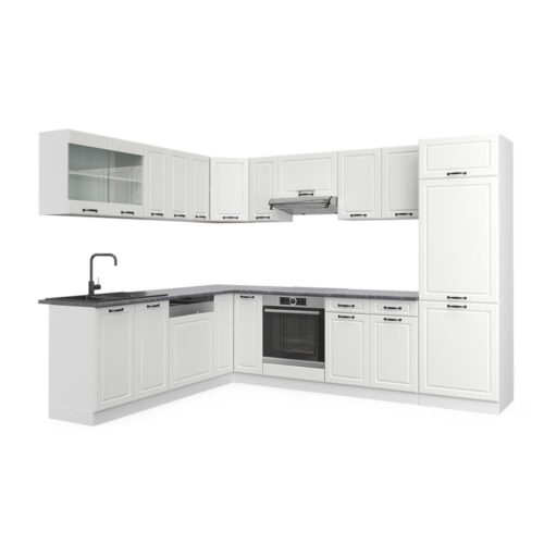 Cocina esquinera Vicco R-Line, blanco campestre/blanco, 227 x 287 cm sin PT