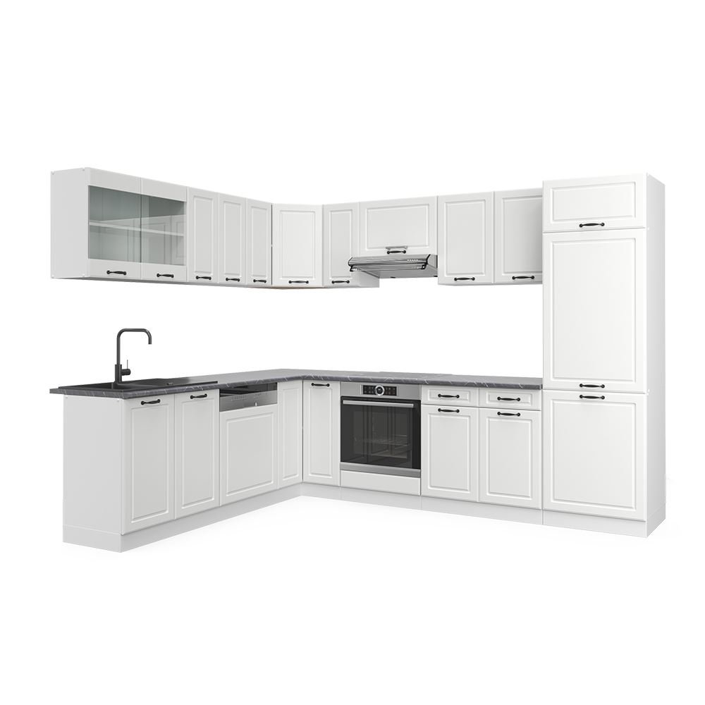 Cocina esquinera Vicco R-Line, blanco campestre/blanco, 227 x 287 cm sin PT
