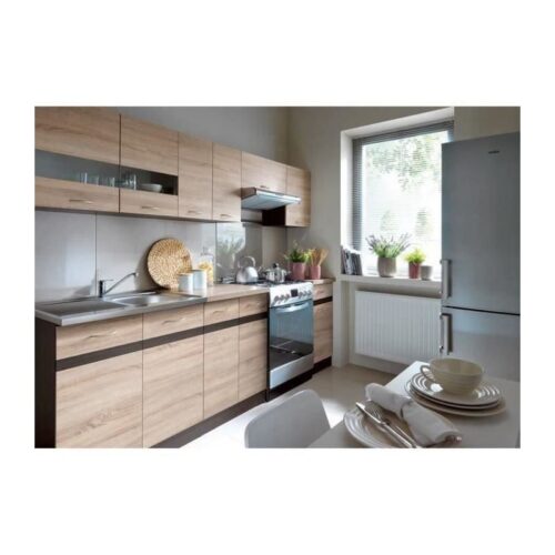 JUNONA Cocina completa con iluminación LED y encimera L 2m40 – Decoración roble Sonoma