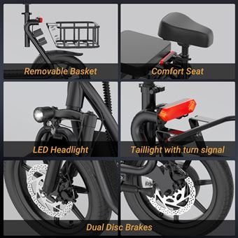 Patinete eléctrico AOVOPRO ESBS con asiento y cesta de 14 pulgadas - 500 W - 10,4 Ah - Negro - Imagen de 3