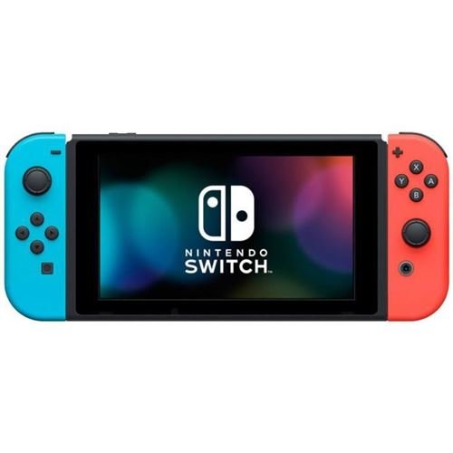 Consola Nintendo Switch con un par de Joy-Cons inalámbricos V3 en rojo y azul neón