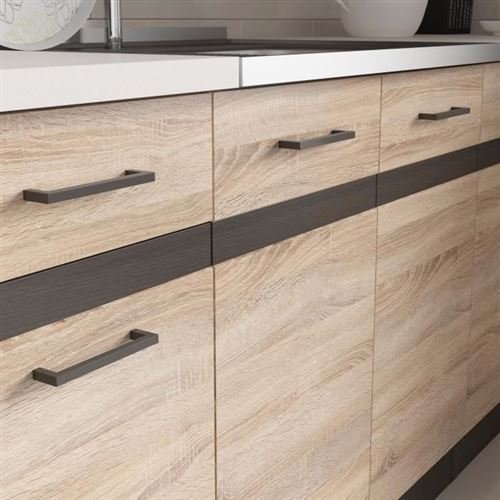 JUNONA Cocina esquinera completa con iluminación LED y encimera L 3m40 - Decoración roble Sonoma - Imagen de 4