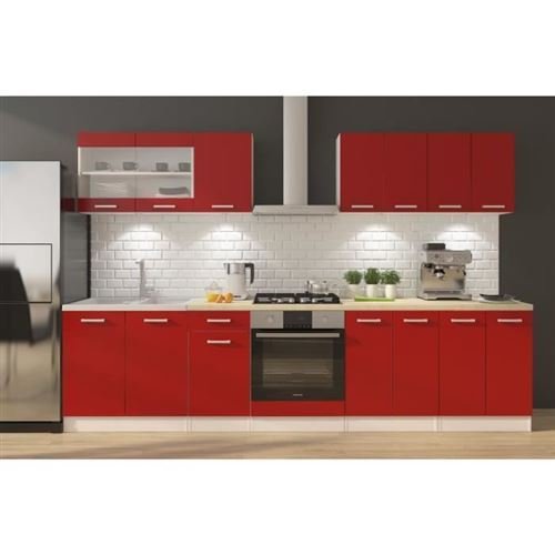 ULTRA Cocina completa con mueble horno y encimera incluido L 300 cm - Rojo mate - Imagen de 2