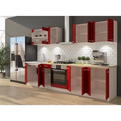 ULTRA Cocina completa con mueble horno y encimera incluido L 300 cm - Rojo mate - Imagen de 3